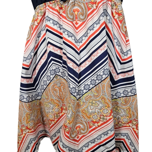 Bailey Blue Juniors Sleevless Collard Button Up Dress, Navy/Multicolor, XL - Picture 5 of 10